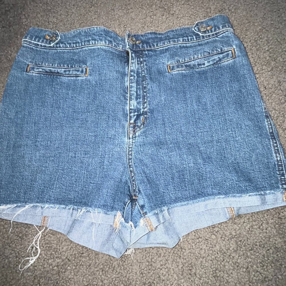 MADEWELL Blue Denim Shorts -Arched Back Seam -Cuffed Daisy Dukes EUC Women's 32